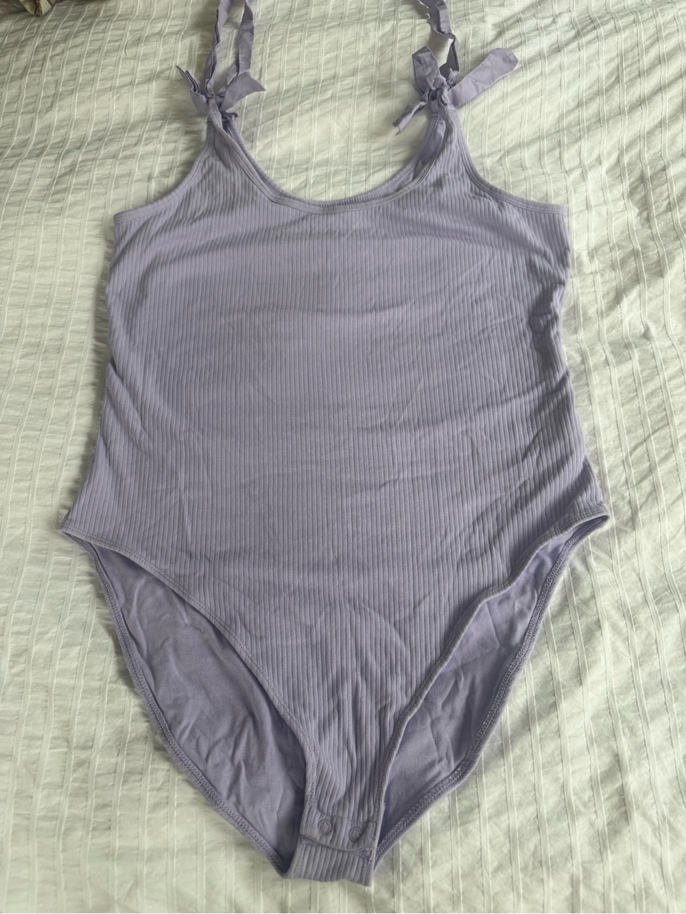 Lavender Ribbed One-Piece Bodysuit with Tie Straps